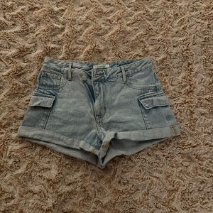 Pacsun High Waisted Cargo Denim Blue Women's Shorts